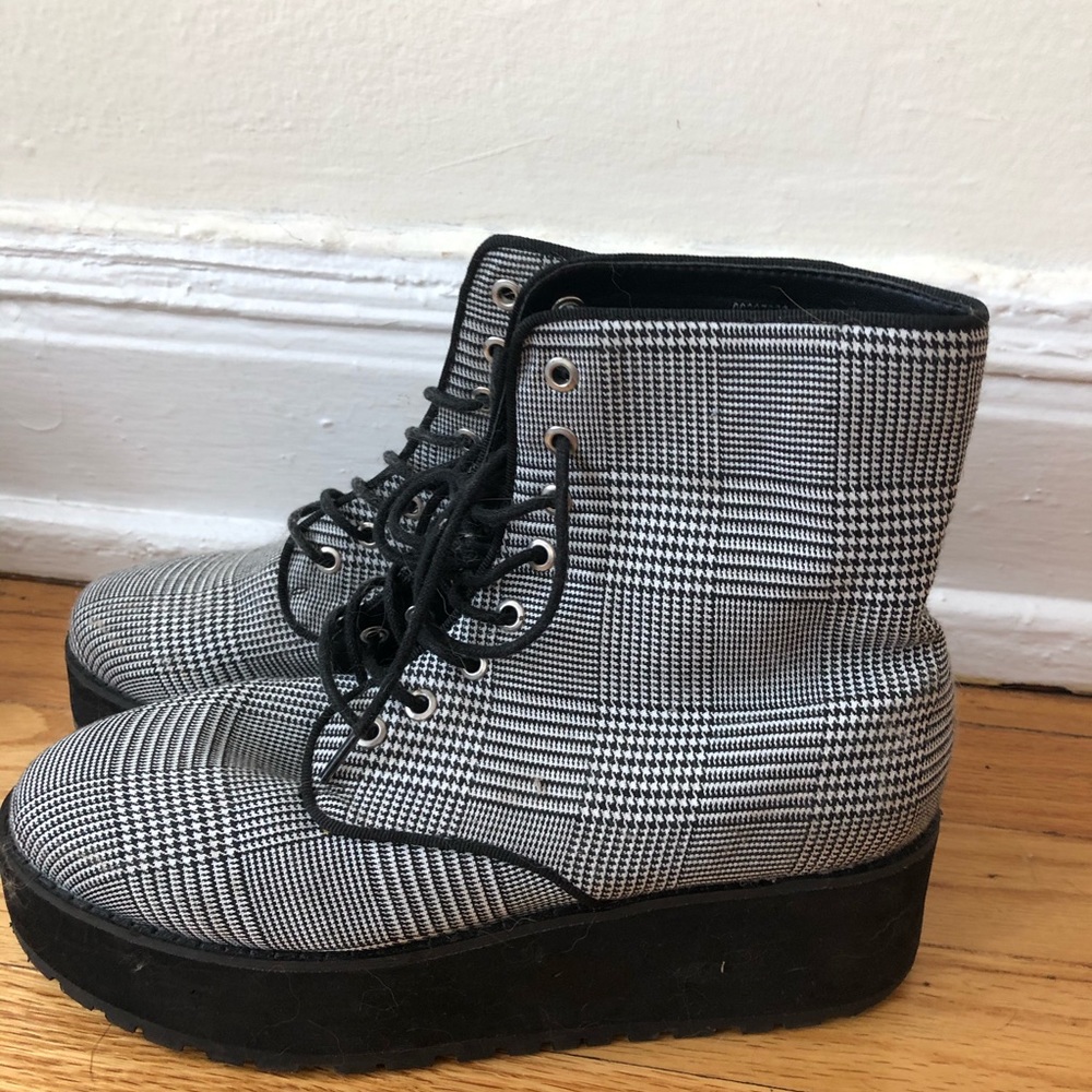 Plaid platform combat boots